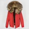 Marque femmes imperméable Bomber Parka réel manteau de fourrure veste d'hiver femmes naturel raton laveur renard col de fourrure capuche épais vêtements d'extérieur 201029