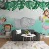 Aangepaste muurschildering behang 3d cartoon dierlijke olifant bloem fresco kinderen slaapkamer achtergrond muur decor papel de parede muurschilderingen