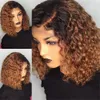 Ombre mänskligt hår Korta bob spetsar Wigs Natural Wave Two Tone 13x6 Front Wig 150% densitet för svarta kvinnor