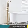 Brushed gold Bathtub Floor Stand Faucet Mixer Single Handle Mixer Tap 360 Rotation Spout With ABS Handshower Bath Mixer Shower7136156