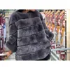 バットウィングスリーブ毛皮の毛皮の上の縞模様の冬の暖かいハーフスリーブピンクの服プルオーバートップ201103