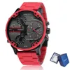 Cagarny 57mm 3Dビッグダイヤル赤い時計メンズ高級シリコンスチールバンドメンズ腕時計カジュアルクォーツ腕時計ミリタリーリロジオマスコリノLJ201202