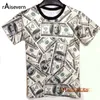 Homens camisetas Atacado - engraçado! 2021 Moda de verão Mulheres / Homens T-shirt O dólar de dinheiro Imprimir O-pescoço Novamente 3D Camisetas Tops CAMISETA UNISEX A