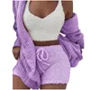 Two Piece Dress Women's Winter Plush Set Clothes Casual Sportswear Solid Long Sleeves Hooded Coat Jacket+Sexy Shorts 2 Outfits