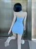 Casual Dresses WOMENGAGA Elegant Sexy Mini Dress Women Summer Tank Camisole 2022 High Waist Tight Hanging Slash Neck Slim Hip Korean KY4M