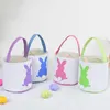 120pcs Easter Rabbit Basket Easter Bunny Bags Rabbit Printed Canvas Tote Bag Egg Candies Baskets 4 Colors Sea Shipping DAP437