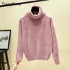 Chic Vintage Chenille Cashmere Womens Full sleeve Gold Velvet Sweaters Winter Ladies Solid Turtleneck Loose Female jumpers 201221