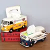 Multicolor Flower Bus Model Figurines Retro Car Tissue Box Home Decoration Crafts Vintage Ornaments Living Room Decor 201125