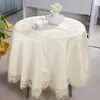 Nappe ronde en ivoire romantique pour la fête de mariage en dentelle florale brodée Edge Table Covers Soild Decor Jacquard Satin Cloth T200707