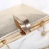 Kvinnors bröllopskopplingsväska guldväska damer handväska partyväska för brud metall bladlås axel