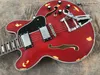 Chine guitare électrique OEM boutique guitare électrique guitare de jazz creuse rouge Transparent, couleur mate, fait à la main lourd re lic