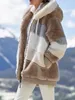 女性の冬のプラスサイズの長いテディジャケットの暖かい厚いフリースのフェイクの毛皮のコートぬいぐるみ女性の毛皮コートカジュアル