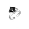 Cluster Rings Punk Fashion Geometric Rectangle Square Black Crystal Stone Ring Barock Metal Creative Simple Opening Knuckle Jewelry