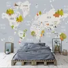Foto feita sob encomenda Wallpaper Cartoon World Map Crianças Quarto Quarto Fundo da parede Decoração Mural De Parede 3D