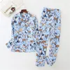 Women Pajamas Cute Dog Print Brushed Cotton Pijama 2 Pieces Set Long Sleeve Elastic Waist Pants Lounge Nightwear pyjamas S80001 201217