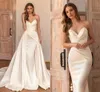 Elegant 2 In 1 Detachable Train Wedding Dress 2022 Satin Sleeveless Simple Mermaid Princess Bride Gowns Ivory Vestido de Noiva