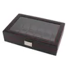 OUTAD 12 Slots Luxe Fibre de carbone Watch Boîte à bijoux Affichage Support de rangement Rectangle Coque en cuir noir