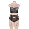 Roupa underwear de laço de rendas Jogo Womens Plus Size M-5XL Lace Bra Set Lace Lingerie Bra Garter Belt e Calcinha Set LJ201031