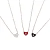 925 Sterling Silver Necklace Jewelry White/black/red Heart Shape Necklaces Pendants with Enamel and CZ Lovers Neck Accessories Q0531