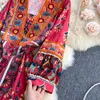 2022 Summer Boho Vacances décontractées Longues chères de soleil Robe imprimée rétro V V robes de broderie à manches A-Line