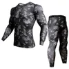 2 Stuk Trainingspak Mannen Compressie MMA Lange mouw t-shirt Rashgard kit Camouflage Sweatshirt leggings Fitness Thermisch ondergoed Y2316v