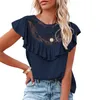 Realfine Summer T Shirts 3031 Cotton Chiffon Shirts Hollow out T-Shirts For Women Size S-XL