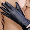 Högkvalitativa eleganta kvinnor lammskinn läderhandskar höst och vinter termisk trendig kvinnlig handske1