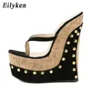 Slippers Eilyken Summer Roman Rivet Women Pinch Peep Toe Platform Wedges Sandals Fashion High Heels Female Shoes New220308