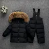 Parka pele real com capuz menino macacão do bebê menina inverno para baixo jaqueta quente crianças casaco snowsuit roupas de neve meninas conjunto 7344057