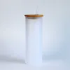 Gobelet de verres givrés dégradés de sublimation de 20 oz avec couvercles en bois Pailles en plastique Bouteilles d'eau vierges droites Transfert de chaleur DIY W2608012