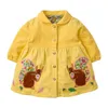 작은 Maven 아기 소녀 브랜드 가을 옷 동물 애플리케이션 유아 코듀로이 피터 팬 칼라 가을 드레스 2-7 년 220106