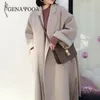 Genayooa hiver élégant mélange de laine femmes Style coréen noir longs manteaux Vintage minimaliste laine pardessus chameau surdimensionné 201031