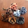 Cute Plush Leopard Love Heart Pendant Fashion Creative Ornaments Peach Heart-shaped Car Keychain Rabbit Fur Women Gift Key Rings