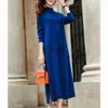 Vintage Blue 3XL Plus Size Knit Turtleneck Wool Sweater Maxi Dress Autumn Winter Casual Women Elegant Bodycon Long Sweaters 201204