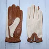 Summer Motorcycle Riding Leather Driving Gloves Men's Touch Screen Goatskin Unlined Thin Section Driver Gloves 211224