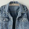 2020 Printemps Perle Perles Crop Denim Vestes Pour Femmes 5XL Casual Jeans Bomber Veste À Manches Longues Denim Manteau Coréen Plus Taille LJ200813