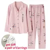 Pigiama Set Primavera Autunno Rosa Cartoon Fox Donna Manica lunga Sleepwear Suit Home Donna Regalo Pigiameria femminile Pijama Mujer Femme Y200708