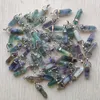 Ciondoli a punta di chakra con ciondoli a forma di pilastro in pietra di fluorite naturale per la creazione di gioielli p 656