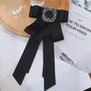 Neck Ties Retro Black Ribbon Bow Tie Crystal Rhinestone Jewelry Brooches Shirt Professional Collar Pin Bowtie School Uniform Accessories