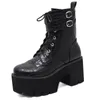 Mujer Fashion Platform Scarpe Women Punk Black Black Gothic Boots Platform Wede Lace Up Stivali da moto 2020 YMB2691