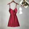 Summer Women Nightgowns Sleepshirts Silk Sleepwear Satin Sexy Spaghetti Strap Haft Nightdress Nightwear1