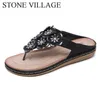 Stone Village Sandals Bohemian S Flower Beach Flip Flops Stor storlek Bekväm platt sko Y200624