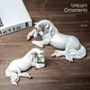 Nordic Resin White Unicorn Horse Sculpture Modern Art Figurines Home Decor Living Room Fairy Garden Decoration Children's Gift 201125