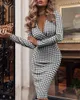 Casual Dresses Elegant Wrap V Neck Skinny Club Party Dress Women Sexy Sequin Print Shiny Office Spring Autumn Long Sleeve Bodycon