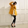 Plus Size Cappotto coreano Giallo Medio Lungo Nero New Spring Autunno Cappotto a maniche lunghe in lana Oneck Donna Allentato Aaline Casacos 201113