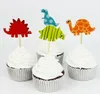 Dinozaur Cake Toppers Cartoon Cupcake Topper Cake Decoration Insert Card Birthday Party Supplies z kijami 24 sztuk / Pack1