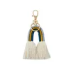 Moda kadınlar boho gökkuşağı püsküllü anahtar yüzük çantası asılı altın anahtarlık tutucu takı hediyesi Will ve Sandy
