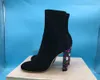 Faux Suede Women High Heel Boots Crystal Heel Design Mid Cut Ankle Boots Colourful Diamond Heel 201105