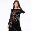 Plus Rozmiar Jesień Długi Maxi Floral Haft Aksamitny Sukienka Kobiety Damskie Sukienki Ropa Mujer Abaya Muzułmańska Robe Longue Femme Elbise 201125