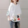 95% bomull Tee Femme Toppar Sommar Korea Mode Kvinnor Kortärmad Loose Print Tshirt Hooded Casual T Shirts Plus Storlek S785 201028